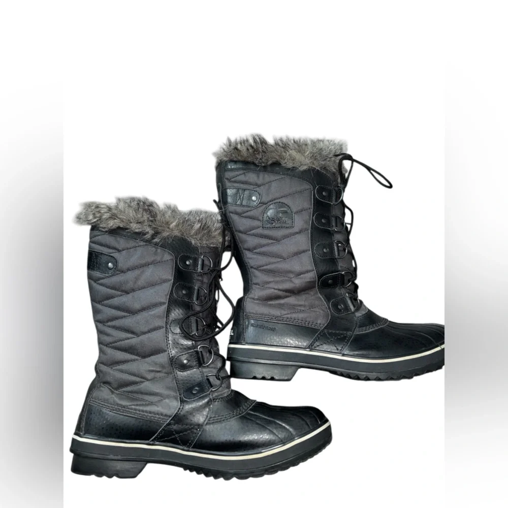 Sorel Tofino II Faux Fur Lined Waterproof Winter Boots Women 10 Black/gray